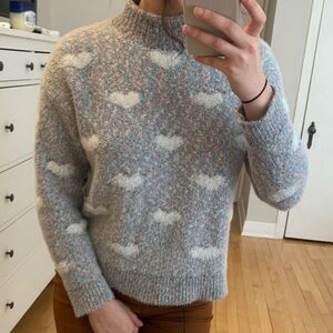 Elegant Blue and White Women's Turtleneck Sweater